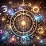 astrolojik harita, burç sembolleri ve gezegen hizalanmaları.webp